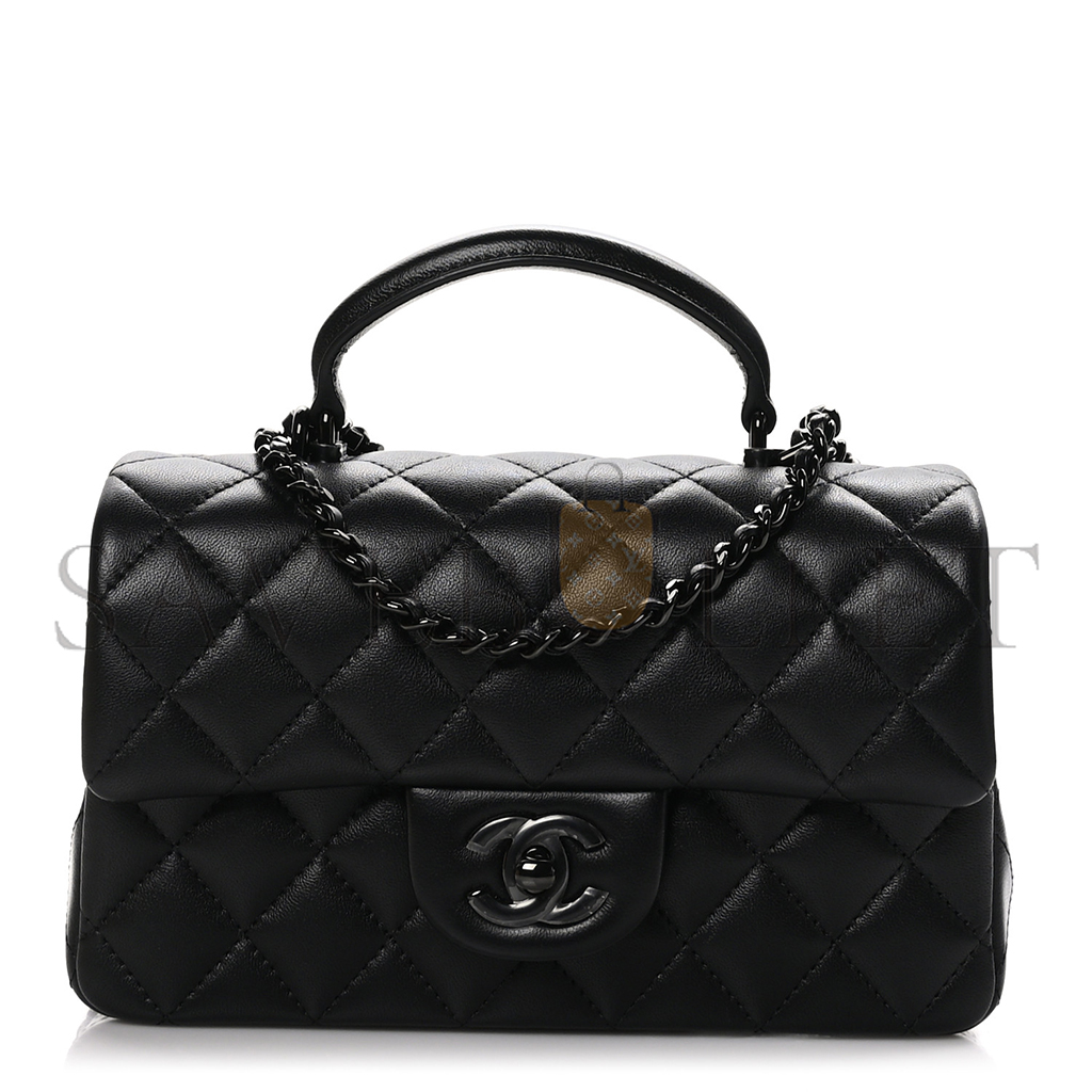 CHANEL LAMBSKIN QUILTED MINI TOP HANDLE RECTANGULAR FLAP SO BLACK AS2431 (20*12*6cm)